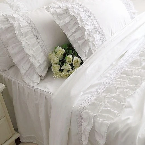 Prabanga Dėmių patalynės komplektas baltos Europoje elegantiška siuvinėjimas nėrinių antklode padengti užvalkalas pynimas amatų torto sluoksniai lovatiesė HM16B