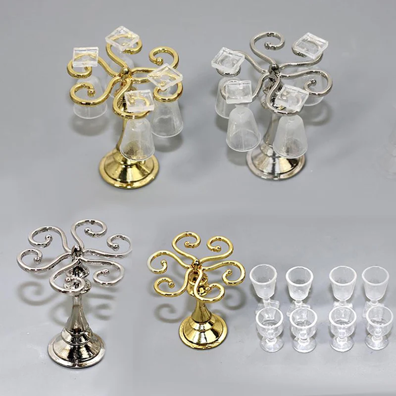 1:12 Lėlių Retro Miniatiūriniai Vyno Stiklo Stovas Vyno Taurė Nustatyti Lėlės Namas Virtuvės Juostos Apdailos