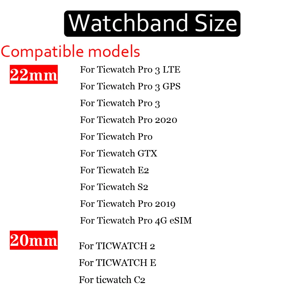 20mm/22mm dirželis TicWatch Pro 3/3 GPS/2019/2020/E2/GTX pakeitimo smart žiūrėti juostos TicWatch 2 E C2 wristbelt Priedai