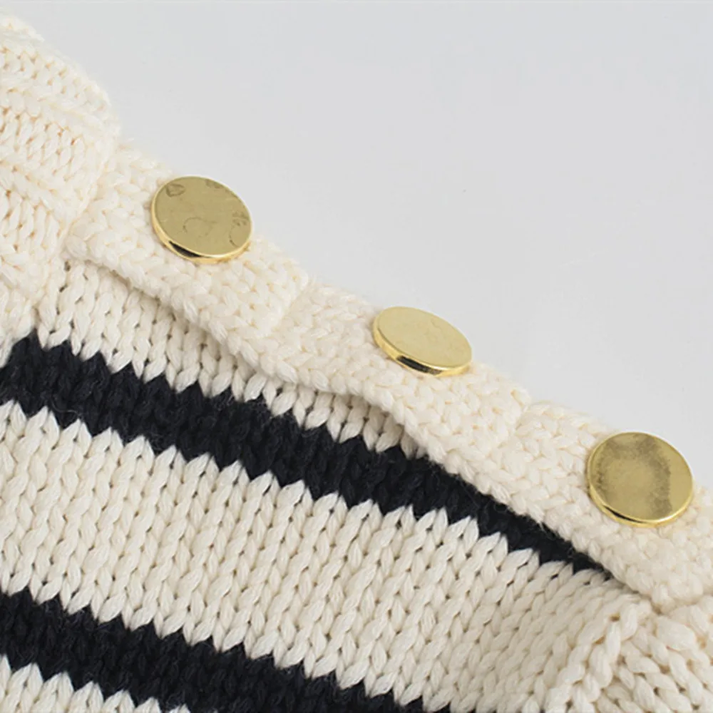2021 Naujas Mados apvalios kaklo baltas juodas dryžuotas austi modelio megztinis megztas megztinis moterims