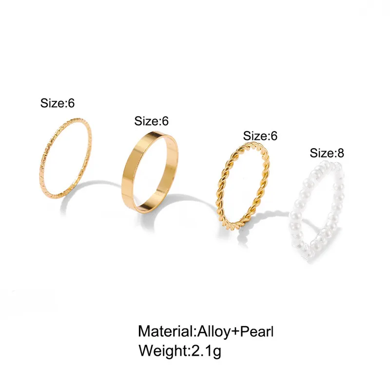 VAGZEB 4 vnt/set Pearl Žiedai Aukso Spalvos Twist Geometrinis Žiedai Moterims nenutrūkstamus Minimalistinio Žiedas 2021 Naujas