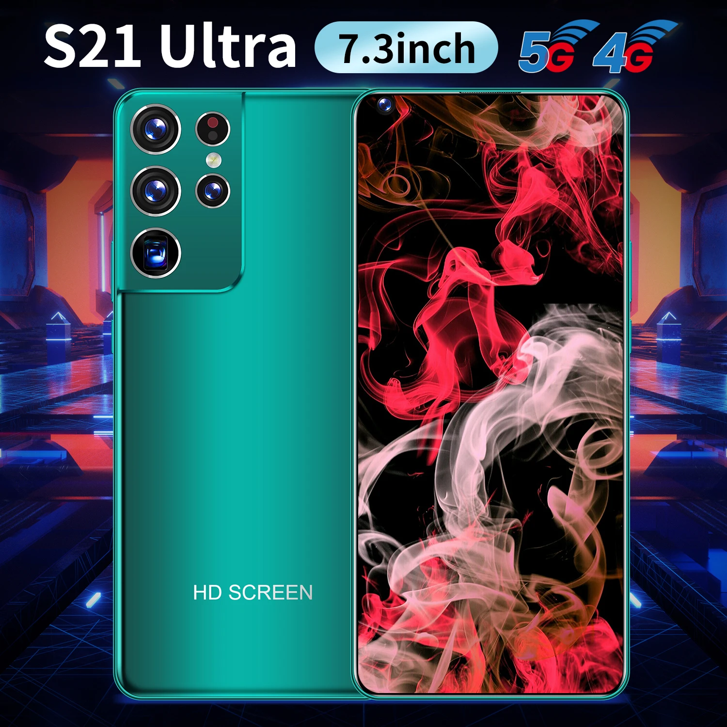 Pasaulinė Versija 2021 S21 Utra 7.3 Colių Smartfon per Visą Ekraną 12G 512 GB 