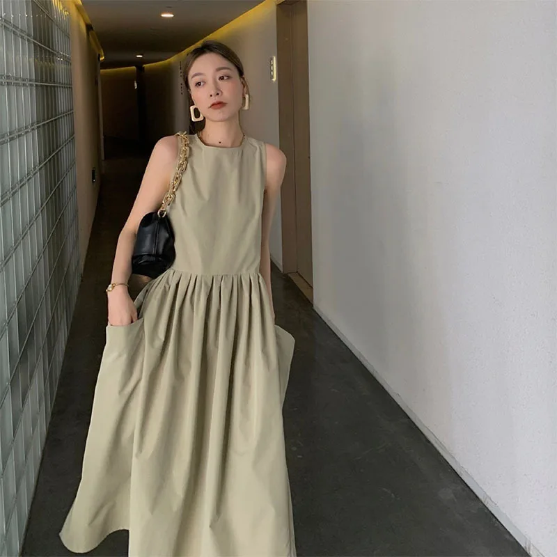 Šviesiai Pilka Rankovių Maxi Elegent Atsitiktinis Suknelė su Kišenėje Vasaros 2021 Dizaineris Prabanga Harajuku Drabužių Kpop