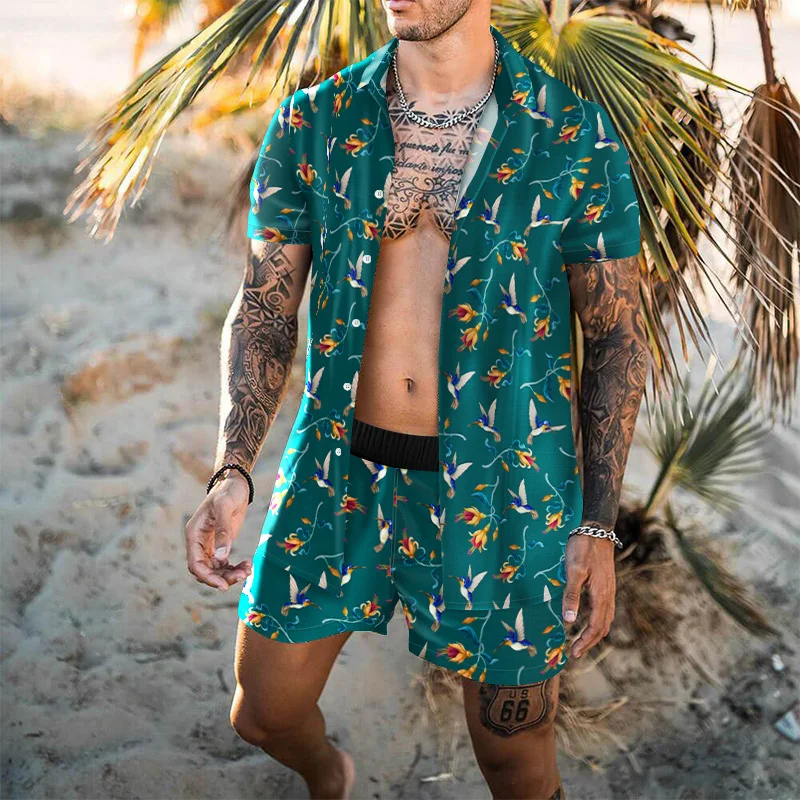 Nauji vyriški Havajai Kostiumas Spausdinimo 2021 M. Vasarą, Trumpas Rankovėmis Mygtuką Marškinėliai Paplūdimio Šortai Gatvės Atsitiktinis Vyras Dėvėti 2 vnt