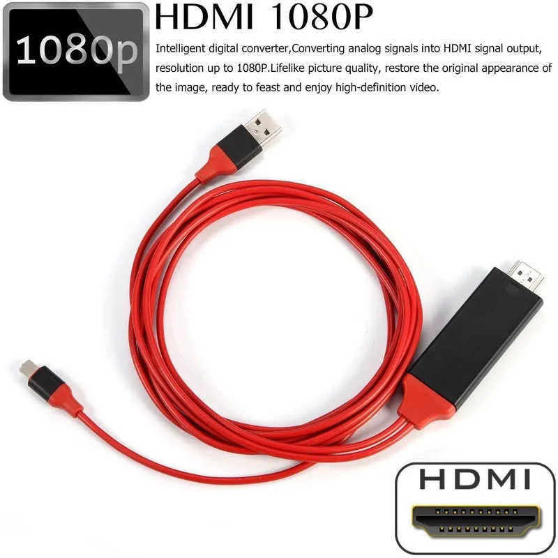 8 Pin HDMI Suderinamus Kabelis, HDTV TV Skaitmeninis AV Adapteris 2M USB 1080P Smart Konverteris, skirtas 