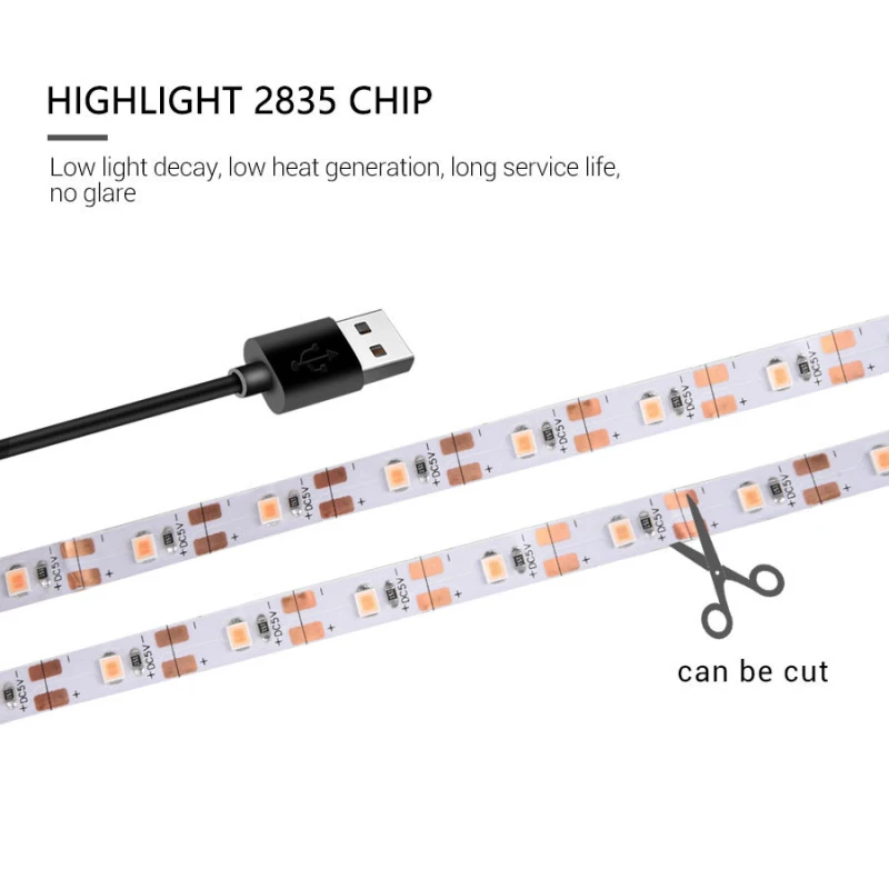 USB Phytolamps Augalai, 5V LED Grow Light Juostelės 2835 Chip 1m 2m 3m LED Fito Juosta Hydroponic Šiltnamio efektą sukeliančių Sodinukai