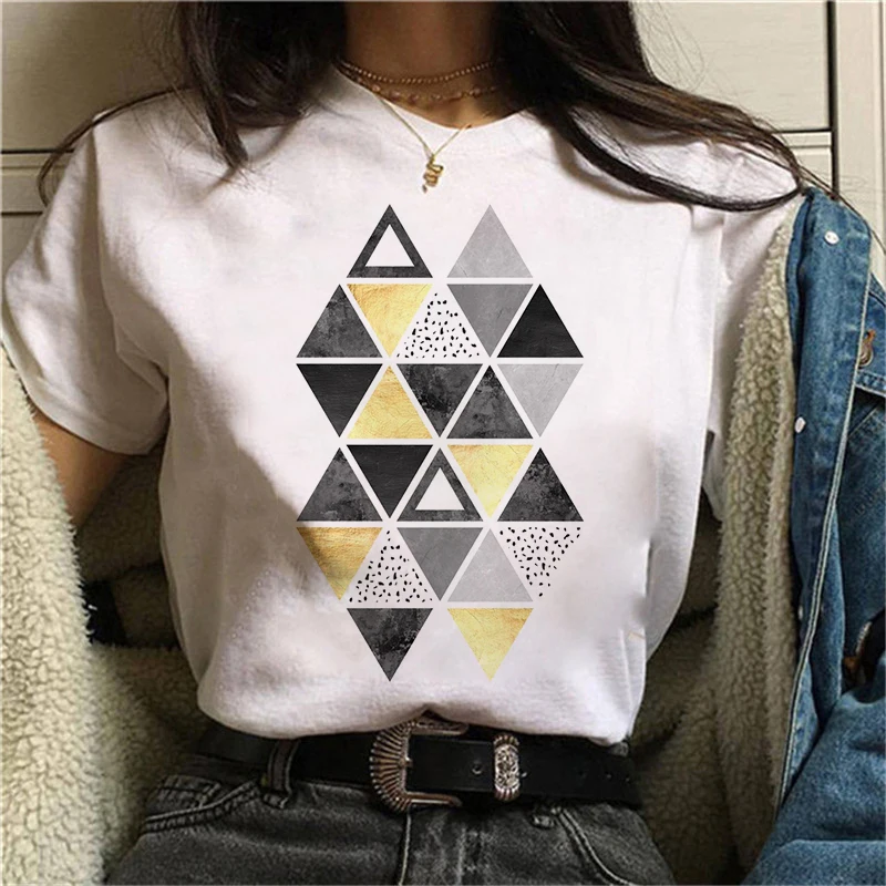 ZOGANK Vasarą Moterys T-shirt Geometrijos Spausdinti Tshirts Atsitiktinis Viršūnes Tee Harajuku 90-ųjų Derliaus Juoda Marškinėlius Mielas Moterų Drabužiai
