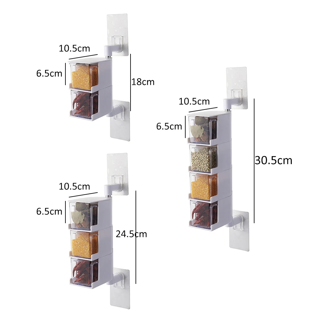 Prieskonių Saugojimo Konteinerių Plastikiniai Sienos Montuojamas Multi-Layer Stalčių 360 ° Pasukti Pagardų Lauke Virtuvės Prieskonių Saugojimo Bylos