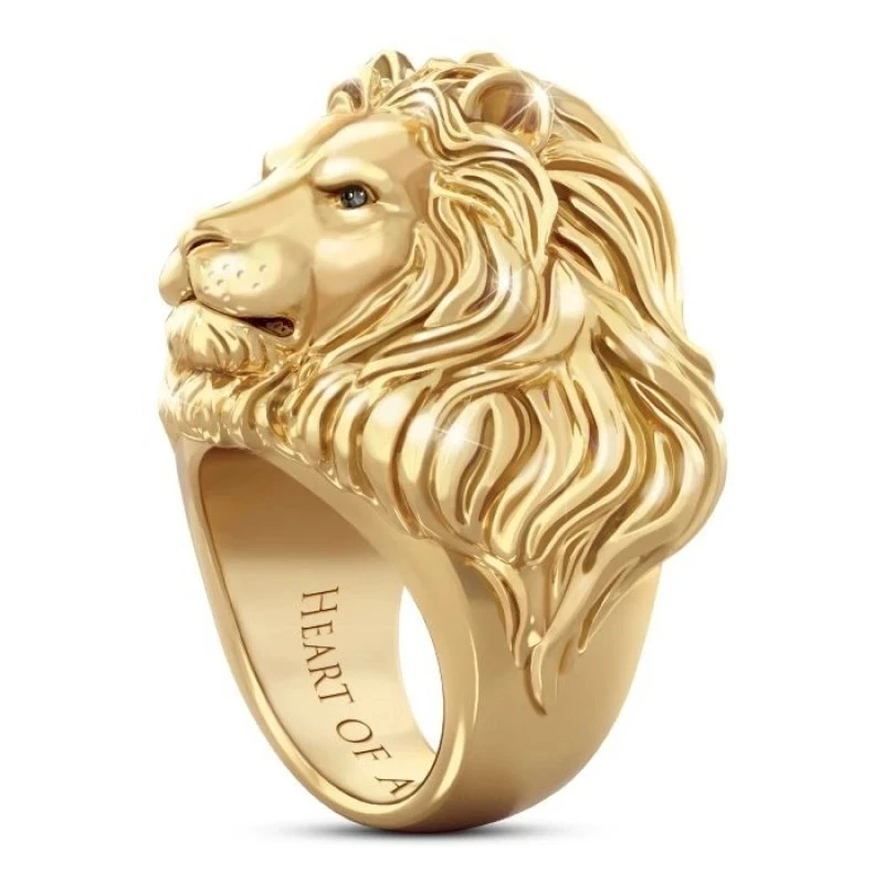 Gold Lion Žiedas Užrašu Širdies Liūto Galva Gyvūnų Modelio Lydinio Žiedas Vyrams, Moterims, Papuošalai, Dovanos
