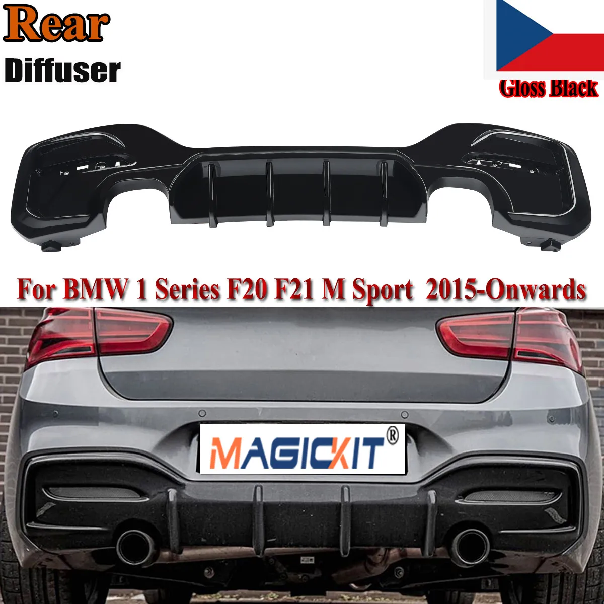 MagicKit BMW 1 Serijos M Sportas F20 F21 M135i M140i Gloss Black Galinis Difuzorius Bamperis