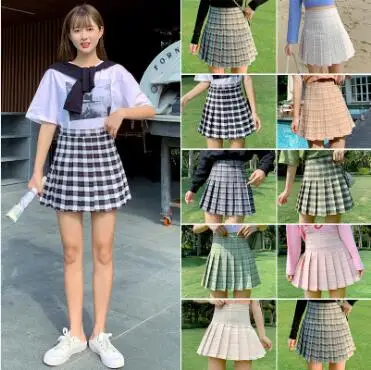 Sijonas moterų vasaros 2021 naujų korėjos aukšto juosmens, plonas, universalus, stabdžių šviesos-line Pledas sijonas, klostuotas sijonas