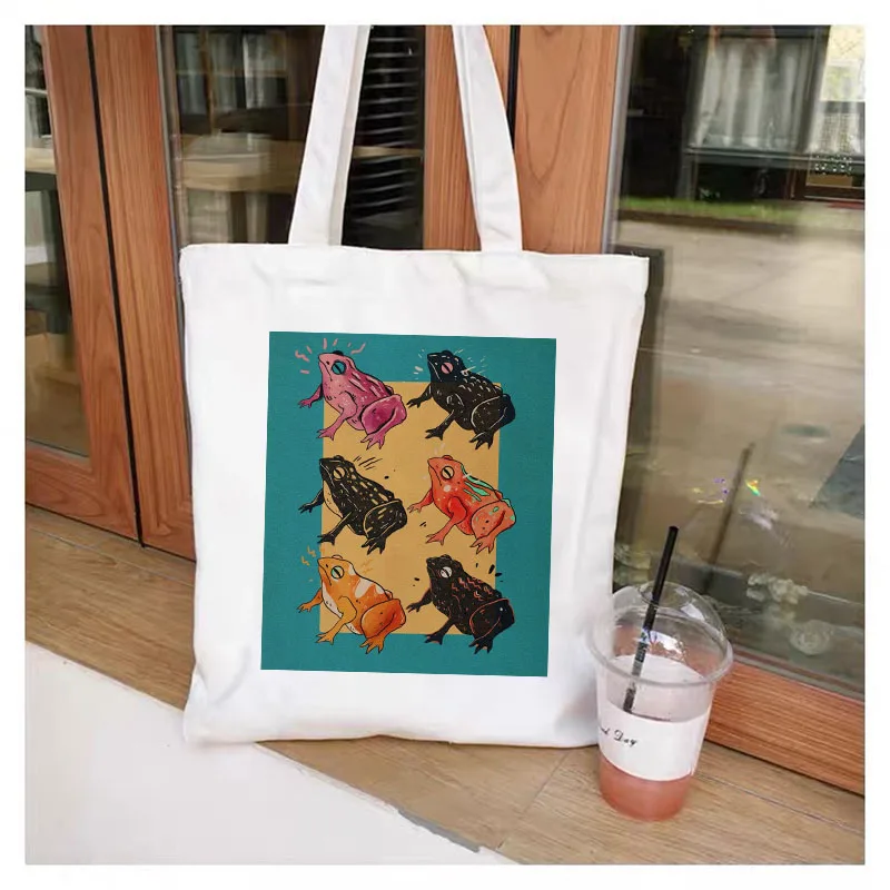 Drobės krepšys Moterims didelės talpos įdomus nešti maišą anime Harajuku moterų kelionės shopper bag animacinių filmų daugkartinio naudojimo Ponios pirkinių krepšys