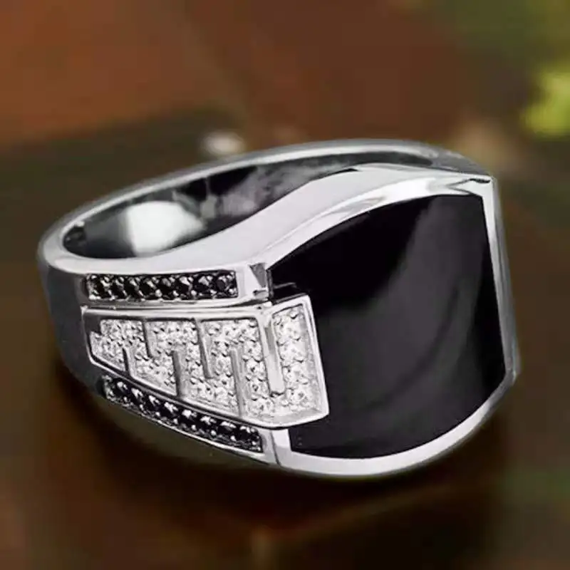 Prabangus Modernaus Stiliaus, Juodos Kristalų Vyrų Žiedas Derliaus Netvarkingų Vyrų Pažadas Žiedas Inkrustacijos AAA Cirkonis Prabangos Prekės Piršto Žiedai