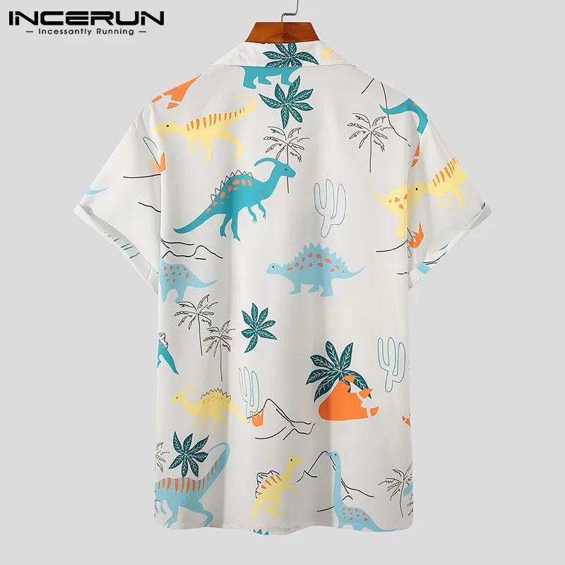 2021 m. Vasarą Vyrams Havajų Marškinėliai Kvėpuojantis Atvartas Trumpas Rankovės Streetwear Atsitiktinis Camisas Mygtuką Atostogų Vyrų Drabužiai 3XL INCERUN