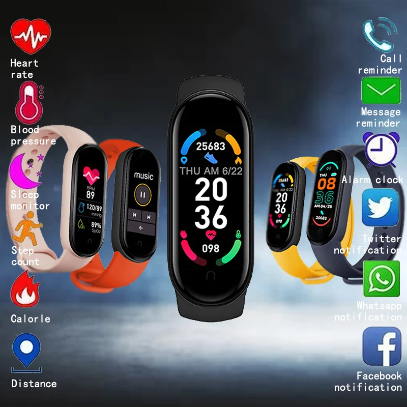 2021 M6 Smart Watch Vyrų, Moterų Širdies ritmo Monitorius Kraujo Spaudimas Fitness Tracker Smartwatch Sporto Apyrankė Laikrodis Xiaomi 