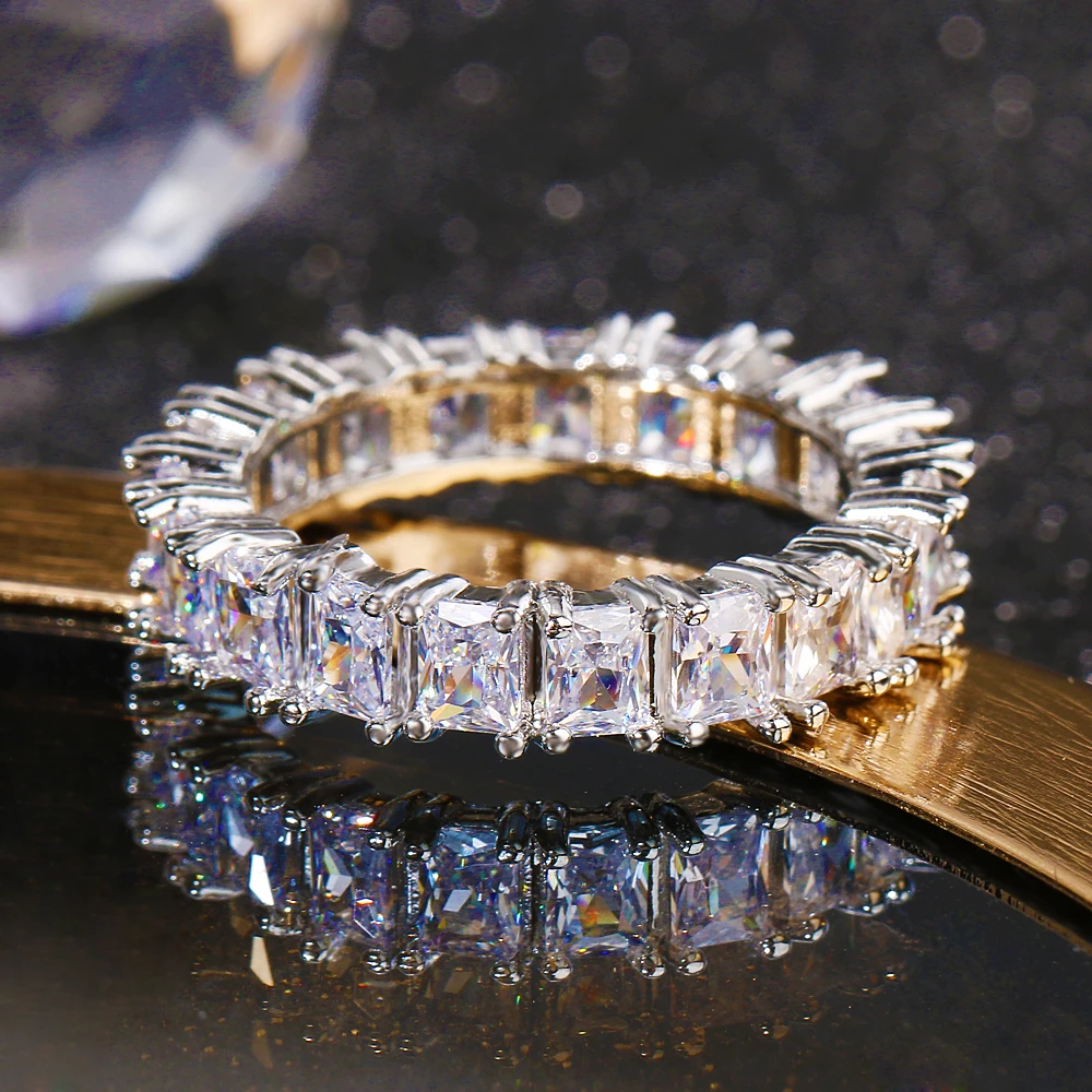 Moterų Ponios Kristalų Prabangus Žiedas Sidabro Spalvos Cirkonis Vestuvių Žiedas Žada Sužadėtuvių Žiedai Moterims