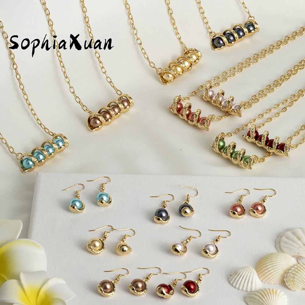 SophiaXuan Havajų Papuošalų Rinkinys Naujas Dizainas Polinezijos Aukso Pink Pearl Chian Karoliai, Auskarai, Komplektai Didmeninė Moteris, Mergina 2021