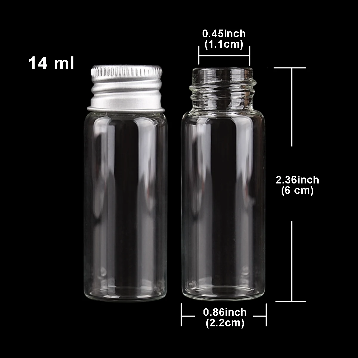 48pcs 14ml Stiklo Buteliai su Aliuminio Dangteliais Mini Stiklo Stiklainius Mažyčiai Buteliukai 22*60mm Amatai 