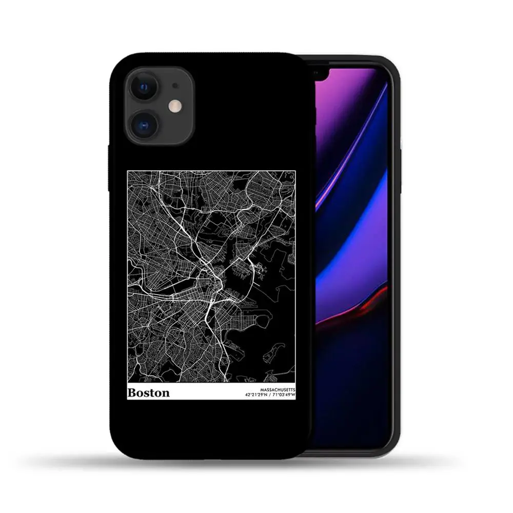 Kelionės Šalies Eskizas MASKVOS Miesto Žemėlapio Telefono dėklas Skirtas iPhone 11 12 Pro X XS Max XR 6 6S 7 8 Plius 5S SE 2020 Silikono Juodo Dangtelio