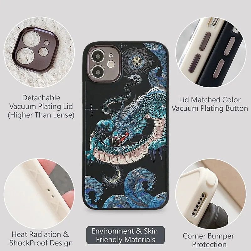 Retro dragon soft Case For iPhone 11 12 Pro Max mini 7 8 Plius XR X XS MAX SE silikono telefono Dangtelį Objektyvo apsaugos fundas rubisafe