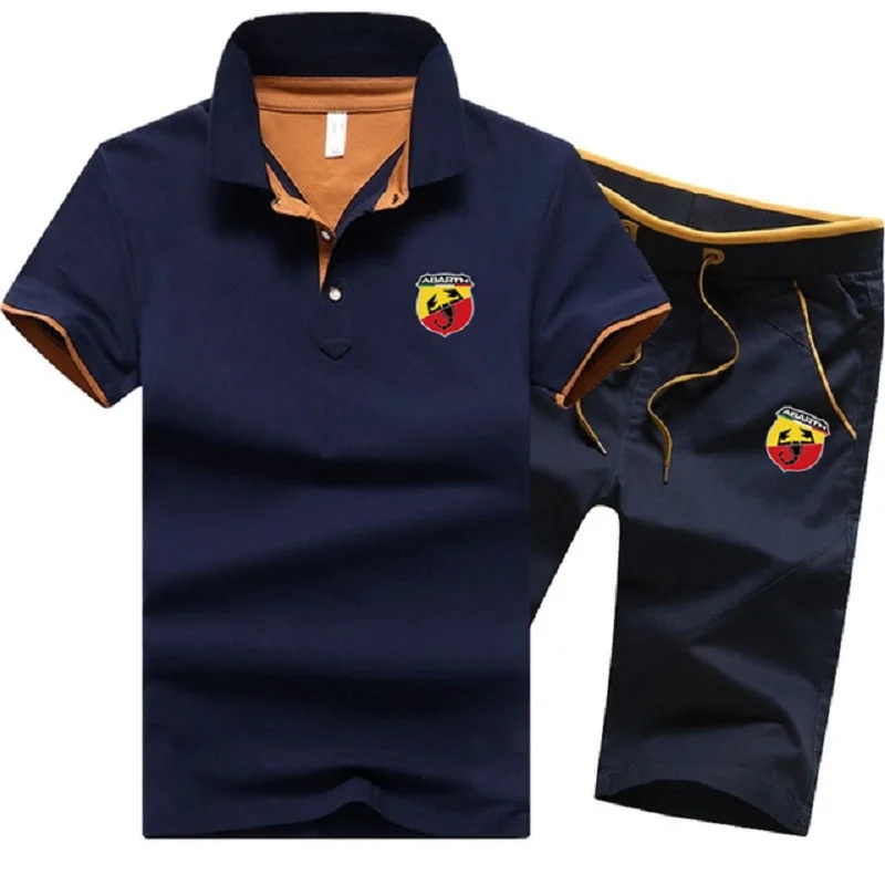 2021 Vasaros Aukštos Kokybės vyriški Medvilniniai Polo Marškinėliai T-shirt +Aukšto juosmens šortai Šortai Nustatyti Atsitiktinis vientisos Spalvos Sportinės vyriškos Kelnės