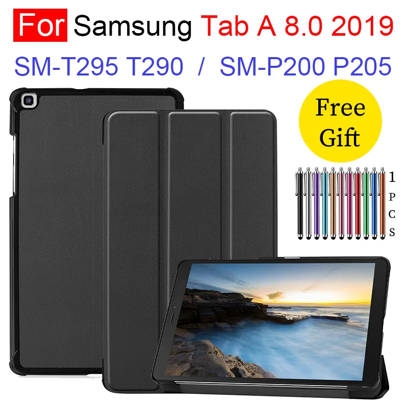 Samsung Tab 8.0 2019 SM-T290 T295 Tablet PU Oda Atveju Tab 8.0 2019 SM-už p200 P205 Reguliuojami Veidrodėliai Stovo Dangtelis