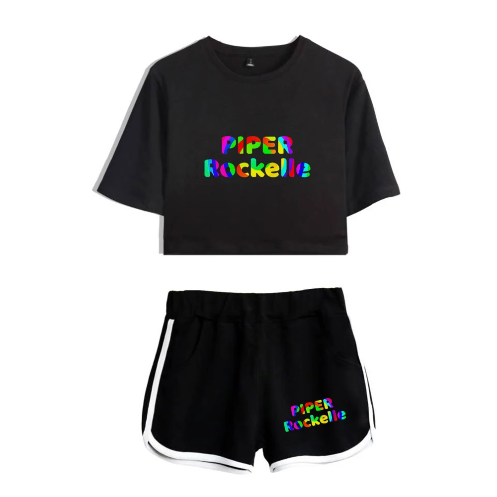 Piper Rockelle Merch dviejų dalių komplektas Moteriški Piper Rockelle Cool Spausdinti mergaičių šortai marškinėlius Vasaros Minkštas moteriški Šortai tracksuit rinkinys