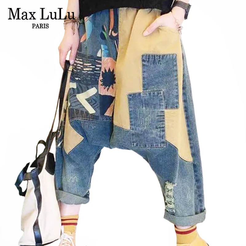 Max LuLu Europos Punk Stiliaus 2021 Moterų Kratinys Vintage Džinsai Ponios Raišteliu Cross-kelnės Moteriška Spausdinti Negabaritinių Kelnės