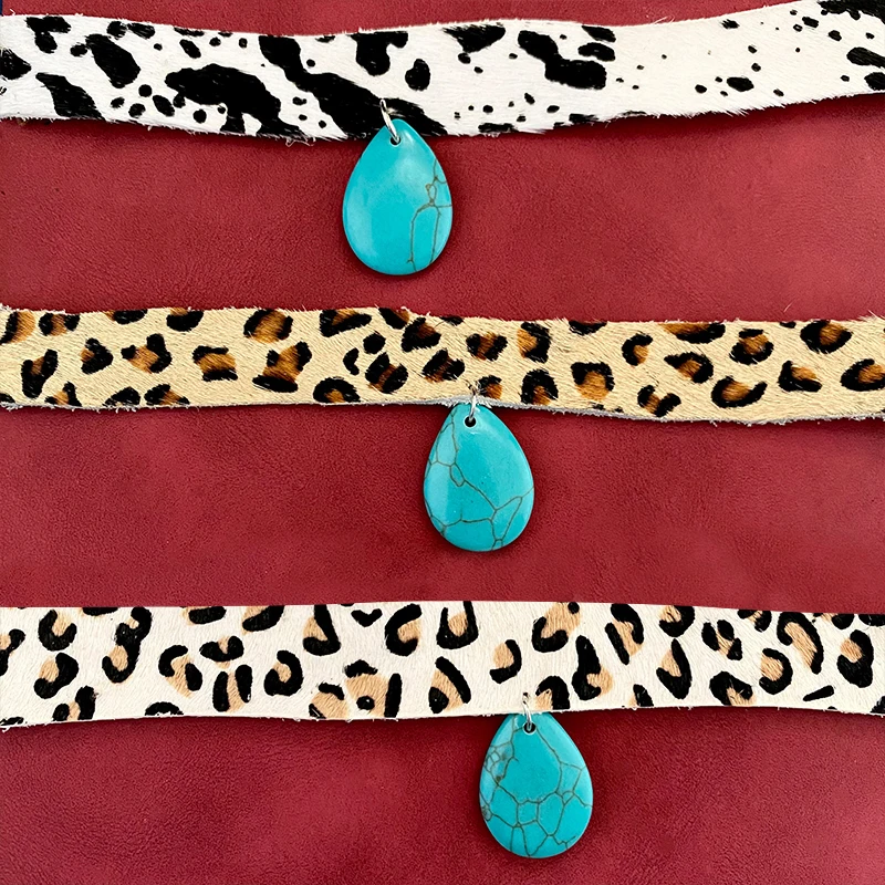 Leopard Didelis Turkio Choker Moterų Tekstūra Platus Arklio Plaukai natūralios Odos Karoliai Pakabukas Mados Dovana, Papuošalai Aksesuaras