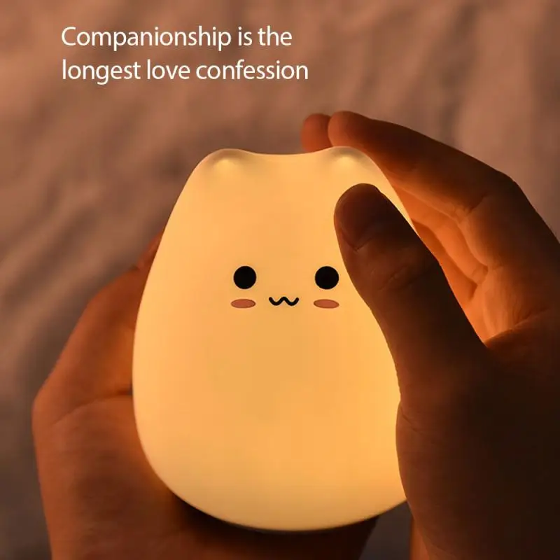 Animaciją Kačių Silikono Naktį Šviesos Mielas LED Lempa, Spalva Keičiasi Šviesos Spalvinga Lempos Nešiojamų Miegamasis Touch 