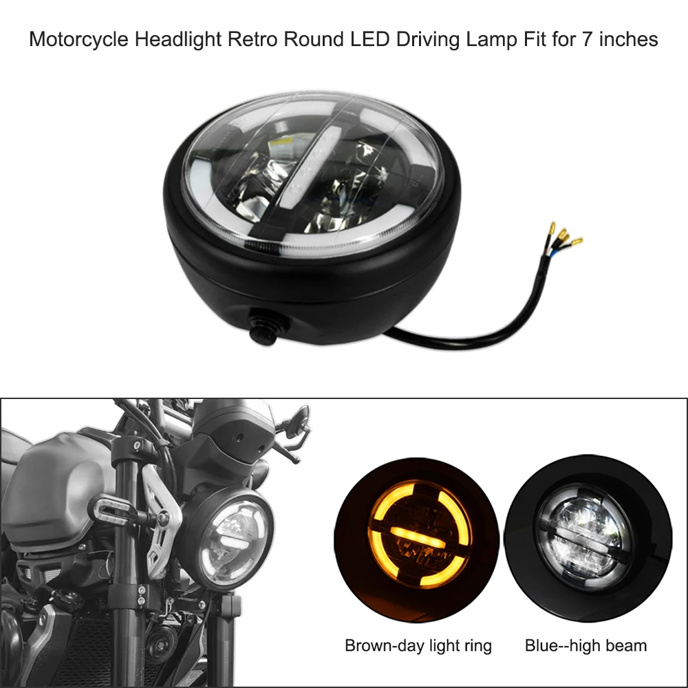 KKMOON Motociklo priekinis žibintas Apvalus LED Tolimosios šviesos Žibintas su Laikikliu Tinka 7 cm, Retro Posūkio Signalo
