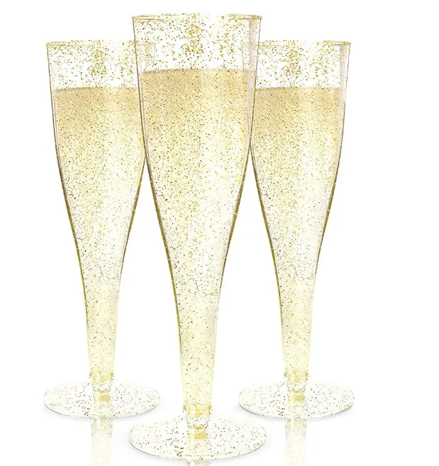 10vnt Aukso Blizgučiai Plastiko Šampanas Fleitos Vienkartiniai Puodeliai, fleita šampano plastique verrines jetable lt plastique Šalis