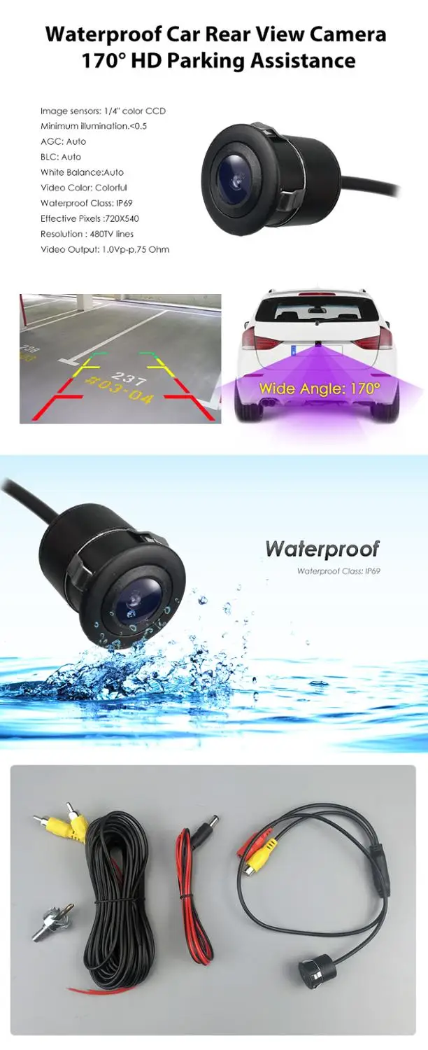 Gamyklos kaina Naktinio Matymo Auto Parkavimo Atbuline Kamera Universalus 170 laipsnių Vandeniui suderinama visiems automobiliams