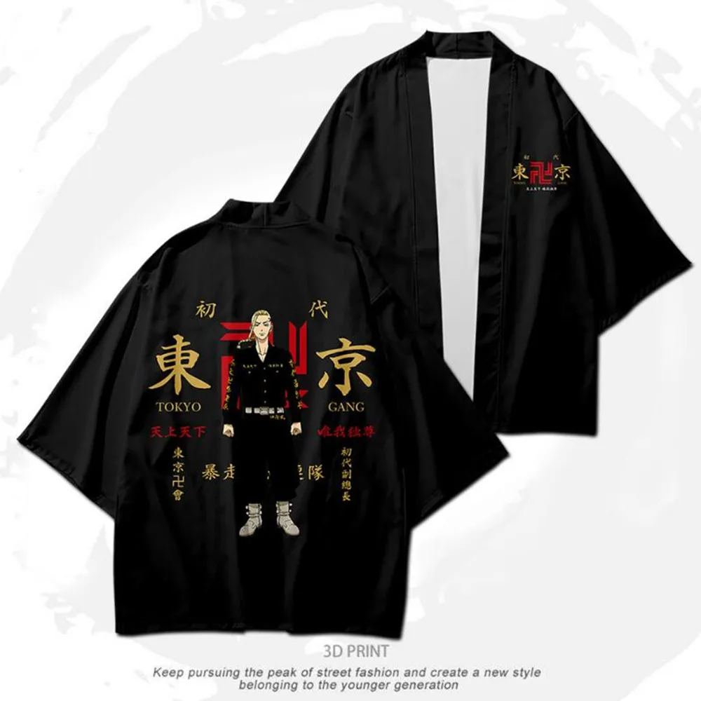 Anime Tokyo Revengers T-shirt Hanagaki Takemichi Ken Ryuguji T-Shirt Juoda ir Balta Modelio Haori Poliesteris Vasaros Tees Viršūnės