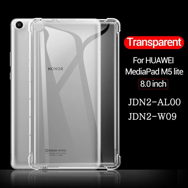 Atsparus smūgiams Minkšto Silikono Atveju Huawei MediaPad M5 Lite 8.0 JDN2-AL00 JDN2-W09 Lankstus Bamperis Skaidrus Stovas Galinį Dangtelį