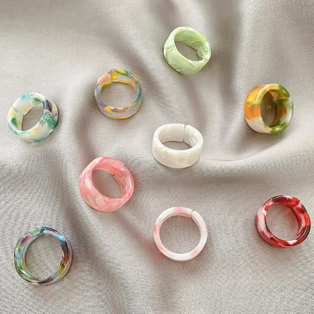 Korėjos Mados Dervos Unadjustable Žiedai Spalvotų Geometrinių Apvalūs Žiedai Moterys Šalis Klubo Ponios Vasaros Papuošalai Dovana Priedai