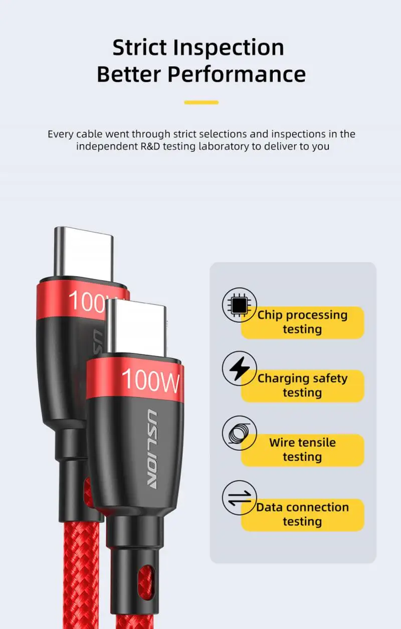 5A 100W Greito Įkrovimo USB C Tipo Kabelis Nailono Tinklelio Laidą PD Duomenų Eilutė Mokestis Duomenų Laidą 