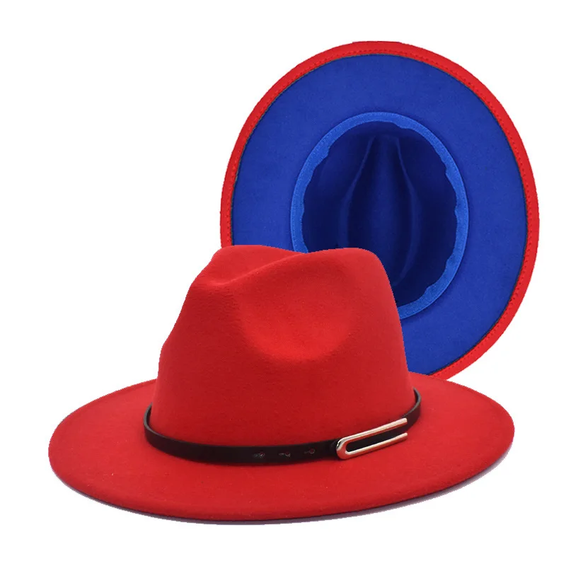 Fedoras urmu kaina Džiazo Skrybėlės Kaubojaus Skrybėlę ir Vyrams, Ir Moterims dvipusis Spalvos Kepurė Raudona Su Juodos Vilnos Melonik Skrybėlę Didmeninė 2020 m.