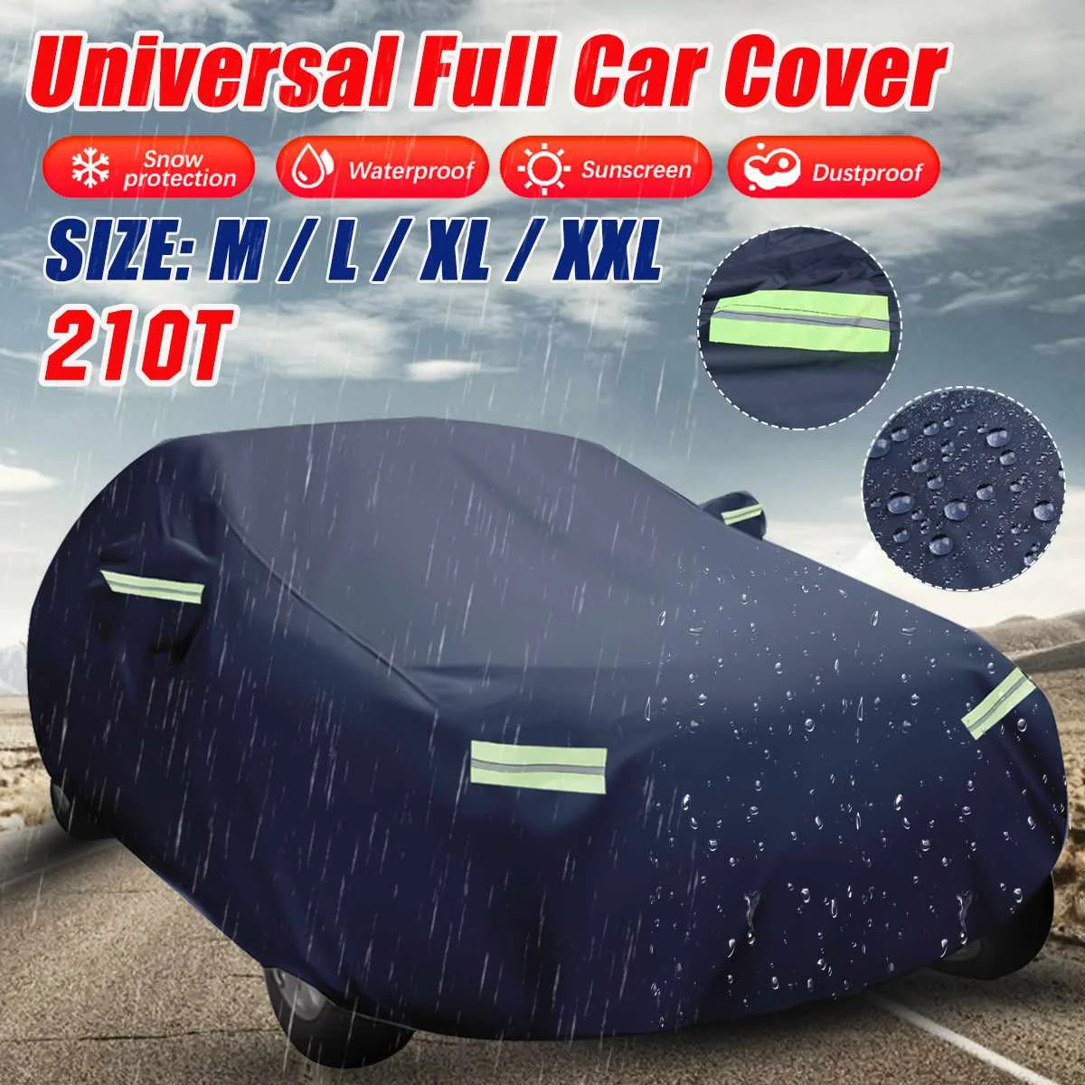 210T Universalus Pilnas Automobilio Dangtis Sedanas Kovos su Sniegu Padengti Vandeniui Anti UV skėtį nuo saulės Nulio Raštas Atveju su šviesą Atspindinčios Juostelės