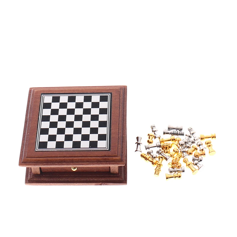 1:12 Miniatiūriniai Lėlių Šachmatų Lenta Talpinimo Nustatyti, Baldai, Aksesuarai, Žaislai, Doll House Dekoro Priedai