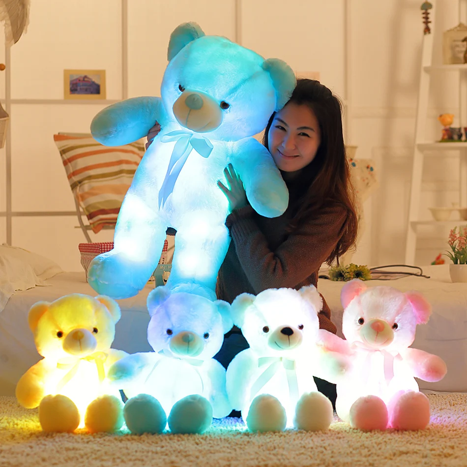 32cm Kūrybos Šviesą LED Meškiukas Iškamšos Pliušinis Žaislas Spalvinga Spindinčią Kalėdų Dovana Vaikams Pagalvė