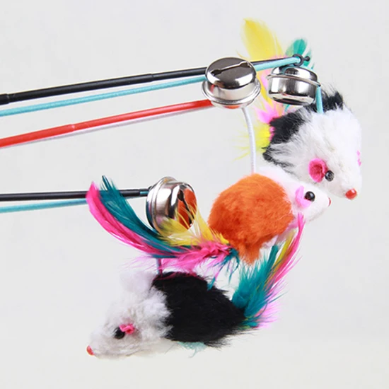 1pcs kūrybos kačiukas plunksnų pet interaktyvus žaislas funny cat stick Naminių Kačių Bell Tabaluoti Dirbtiniais Pelės Plunksnų Lazdele Roped