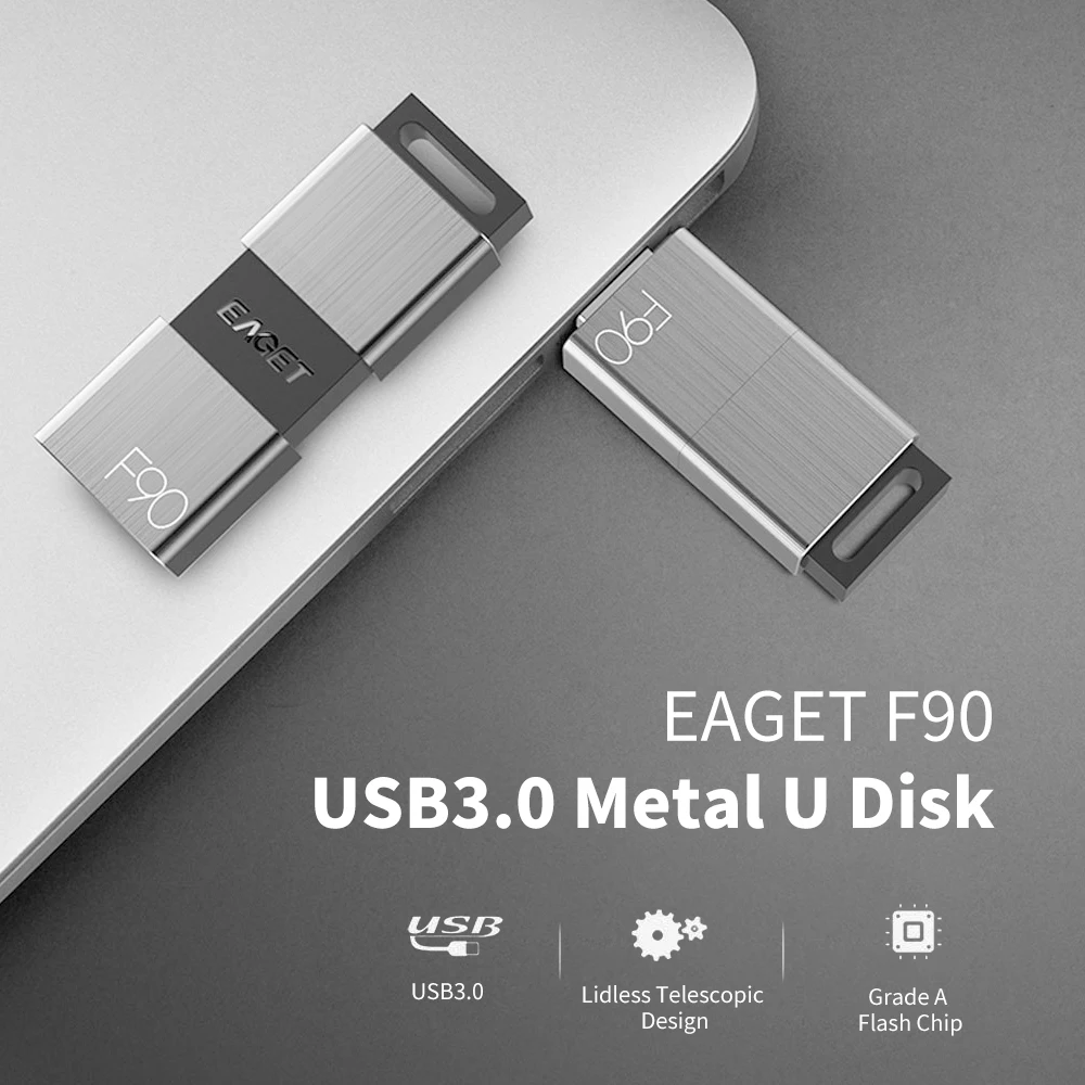 EAGET F90 Metalo USB3.0 Nešiojamų Flash Drive, U Disko 32/64/128GBHigh Greitis Ištraukiama Verslo, U Disko PC Nešiojamas kompiuteris