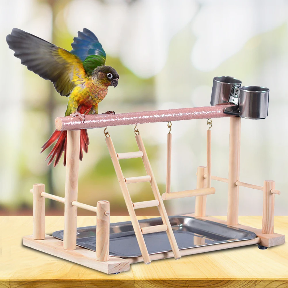 Naminių Paukščių Žaislas Veiklos Centras Birdcage Stovi Su Paukščių Užsikarti Laiptais Hamakas Finansuojančiojo Žaidimų Papūga Medinės Platformos Pet Žaislas