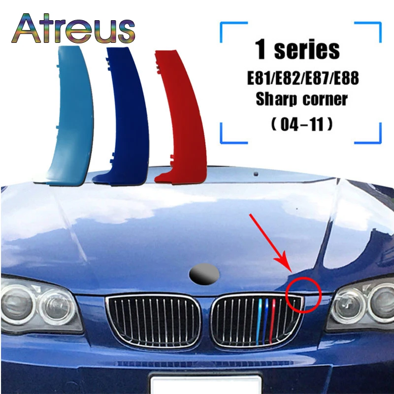Atreus 3pcs ABS Automobilių Lenktynių Grotelės, Juostelės Apdaila Įrašą BMW E87 E82 E81 E88 1 Serija 2004-2011 M Power Auto Lipdukas Priedai