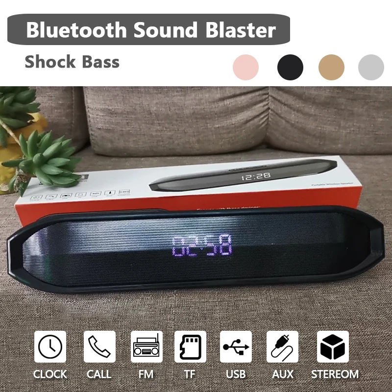 Nešiojamų Laikrodžio Funkcija Soundbar Belaidės Mini Kolonėlė Muzikos Centras žemų dažnių garsiakalbis, 3D Stereo Super Bass 