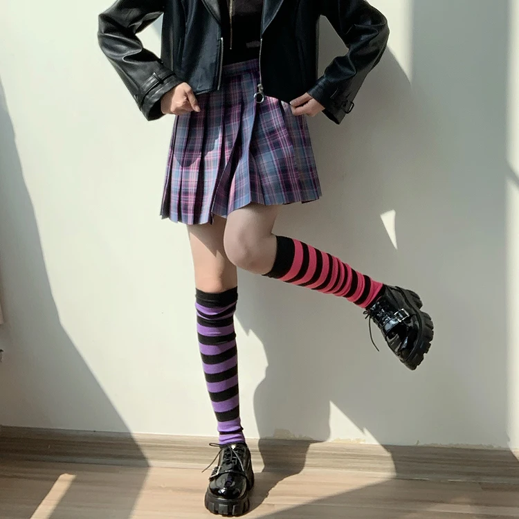 Japonijos Aukštųjų vamzdis Tinklinės Kojinės Dryžuotas Spalvos Anime Minkštas Mergina Studentų Jk Vienodas Punk, Gothic Kawaii Girl Gothic Lolita Kojinės