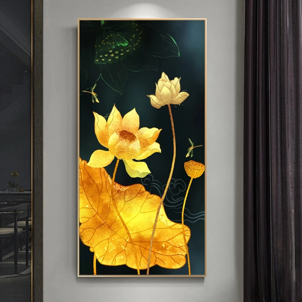 Meno tapybos gėlės gražios lotus audinio dažymo spausdinti plakatai ir spausdina namo kambarį, sienų apdaila dažymas