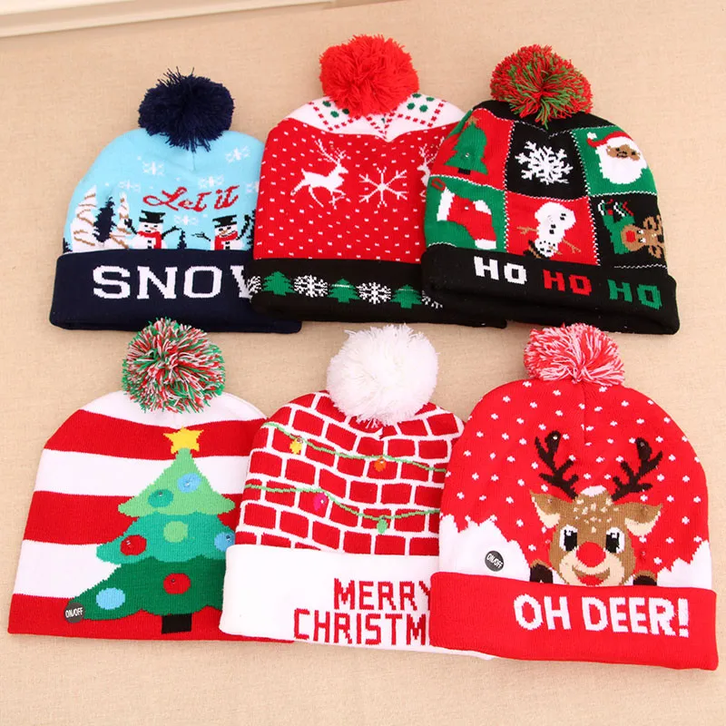 2021 Naujųjų Metų LED Megzti Kalėdų Skrybėlę Kepuraitė Šviesos Apšviesti Šilta Kepurės Vaikams, Suaugusiems Naujųjų Metų Kalėdinė Dekoracija