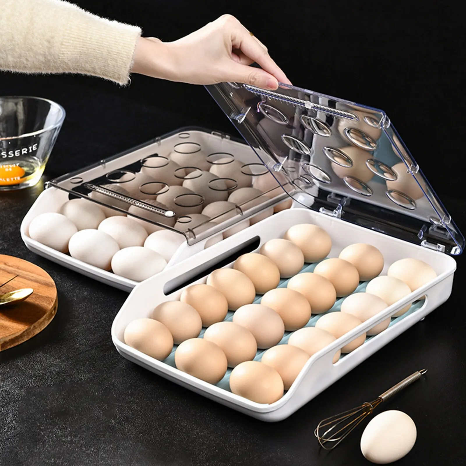 Kūrybinis Automatinis Pasipriešinimo Kiaušinių Dėžutės Virtuvės Šaldytuvas Kiaušinių Laikymo Dėžutė Namų Skaidrus Stalčius, Kiaušinių Dėklas